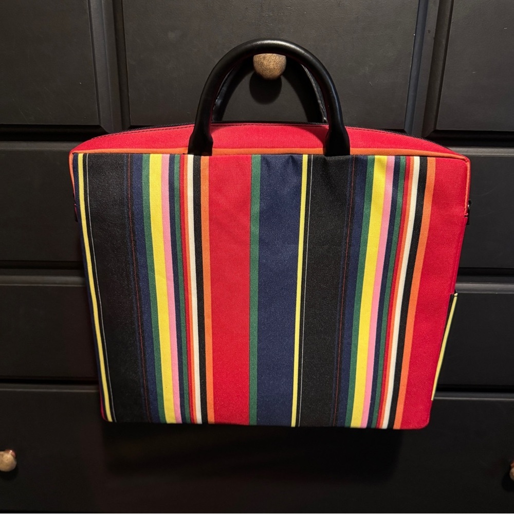 VTG Y2K Padded Cotton Striped Stiff Laptop Bag Side Pocket Colorful NWOT RARE